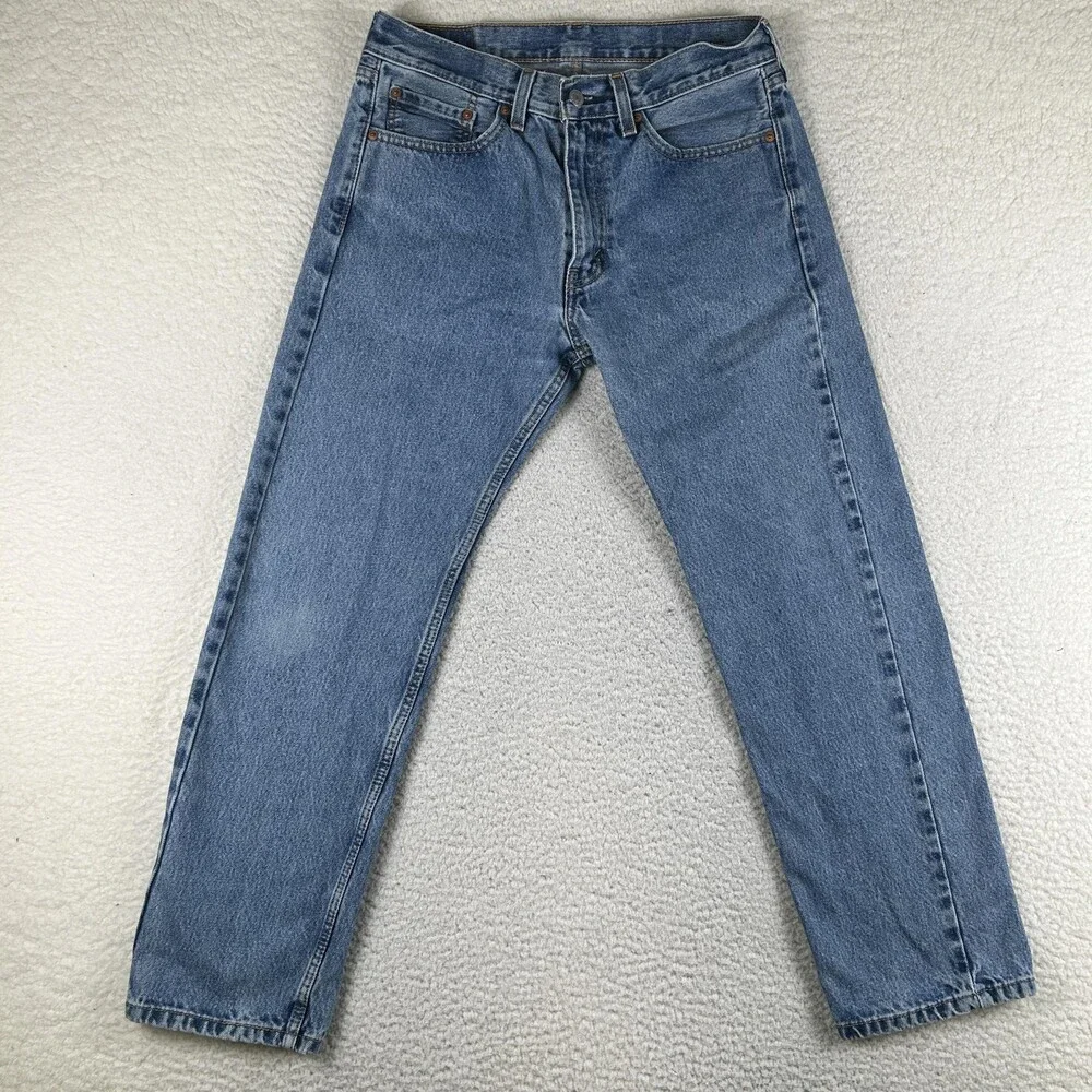 Levis 505 Jeans Mens 32x29 Blue Denim Medium Wash Straight Leg Zip Fly Classic